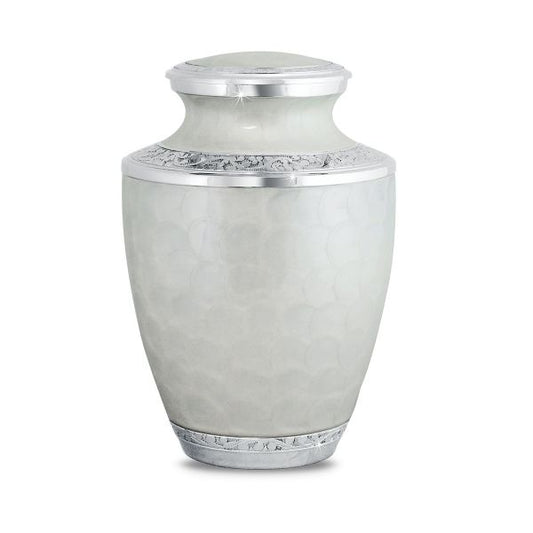 White Floral Adult Brass Urn